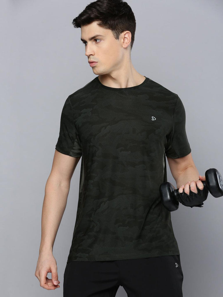 Sporto Men's Insta cool Printed Jersey Tee with Side Mesh - Olive - Sporto by Macho