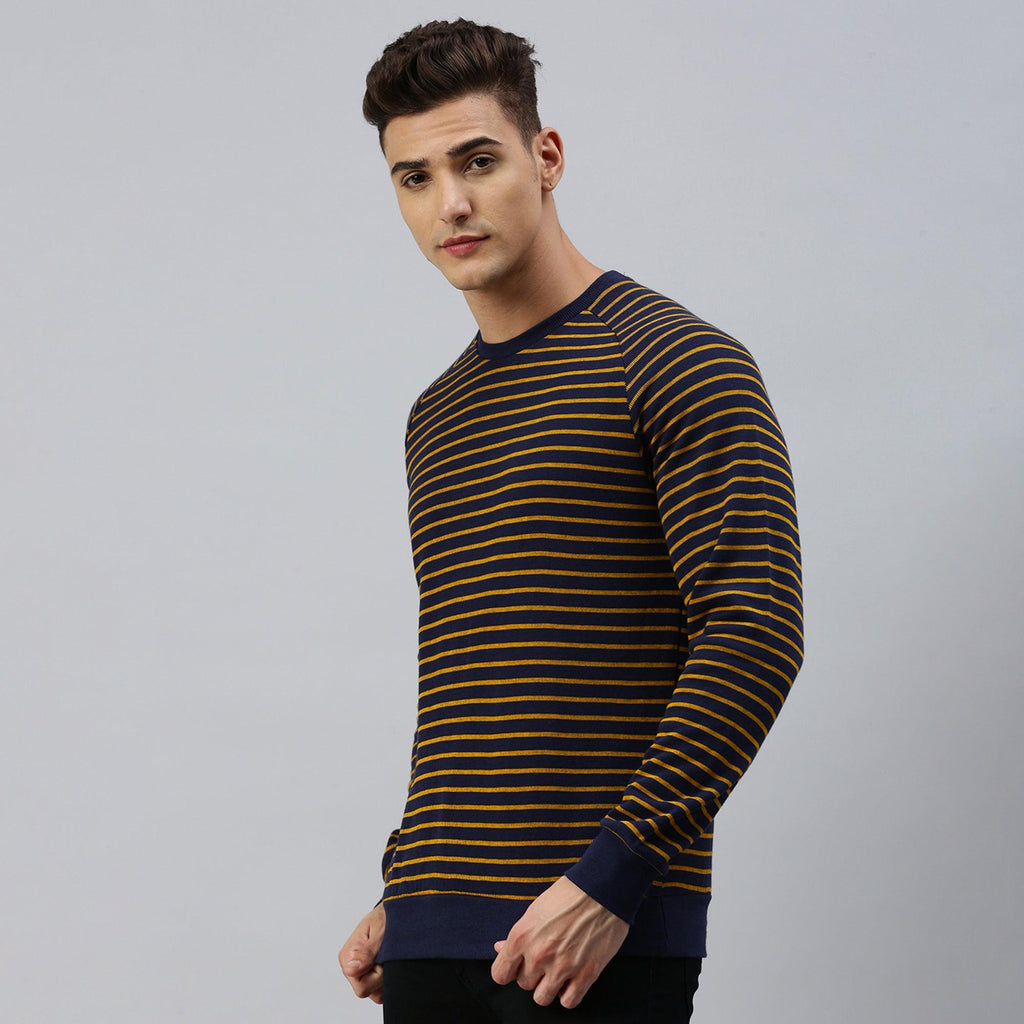 Sporto Ribbed Stripe Sweatshirt for Men | Yellow-Navy