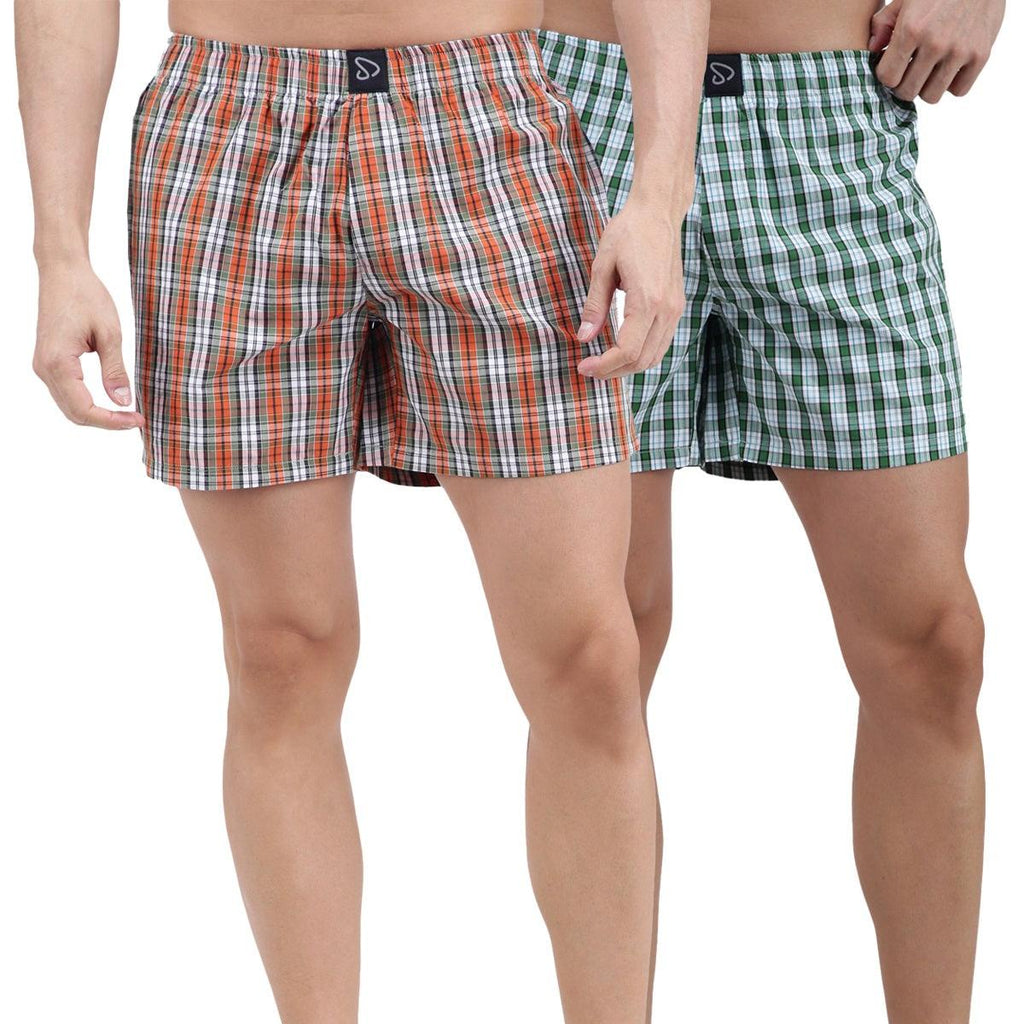 Sporto Men's Checkered Boxer Shorts (Pack Of 2) - Green & Red - Sporto by Macho