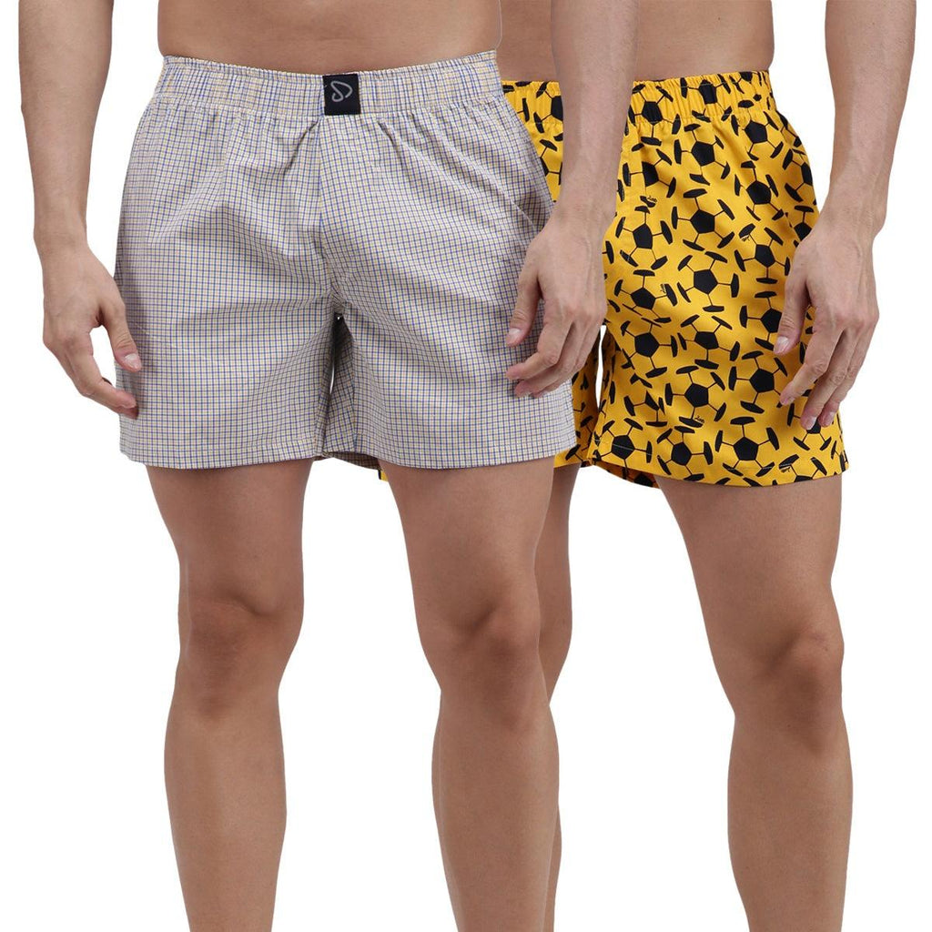 Sporto Men's Checkered Printed Boxer Shorts (Pack Of 2) - Yellow & Green - Sporto by Macho