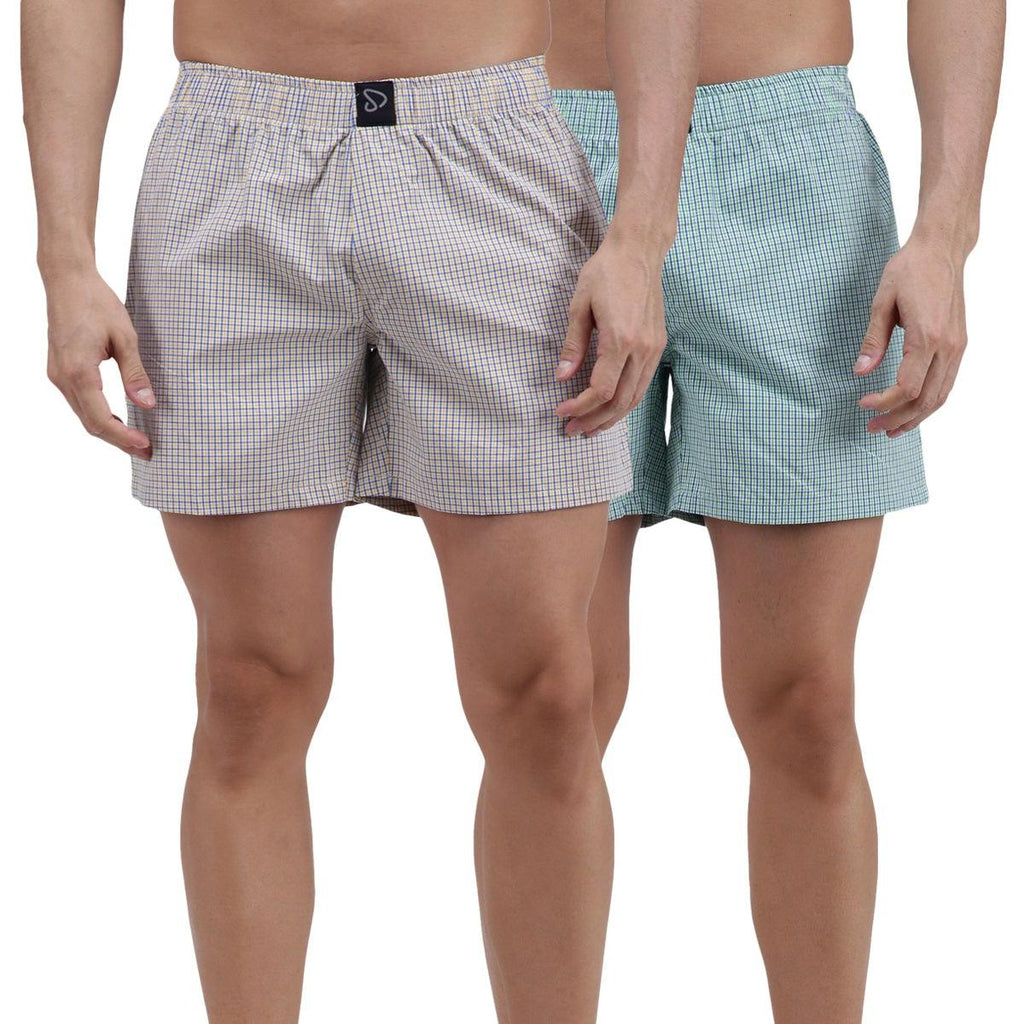 Sporto Men's Checkered Boxer Shorts (Pack Of 2) - Green & Multi - Sporto by Macho