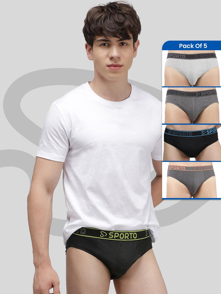 Sporto Men's Solid Cotton Brief (Pack Of 5) - Sporto by Macho