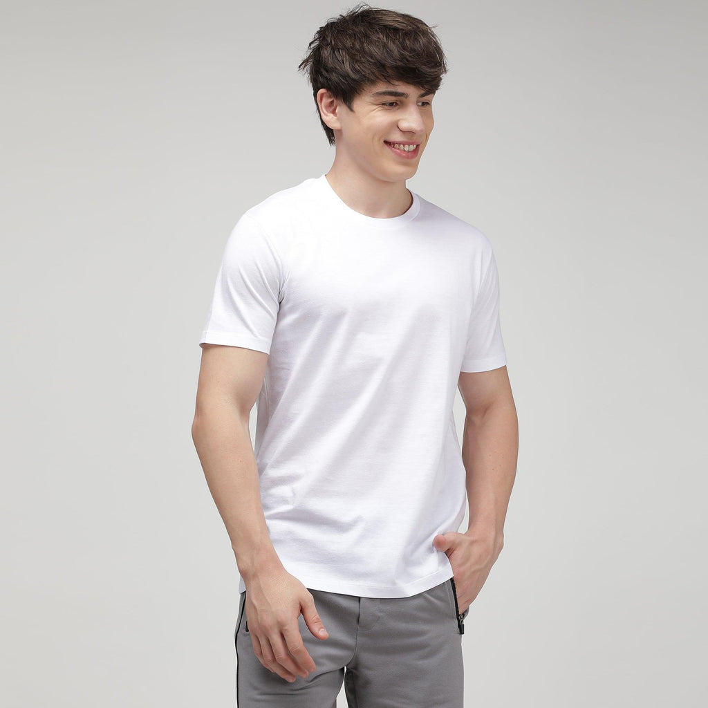 Men's Solid Round Neck Half Sleeve T-Shirt - White - Sporto by Macho
