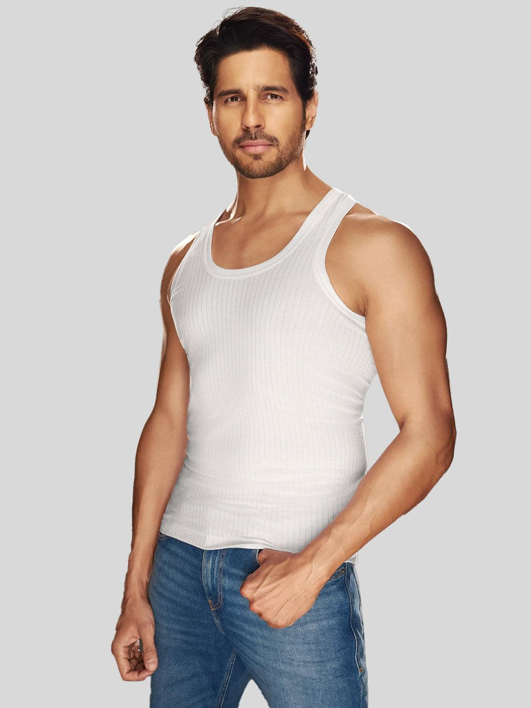 Sporto Men's Cotton White Vest - Interlock Fabric (Pack Of 3) - Sporto by Macho