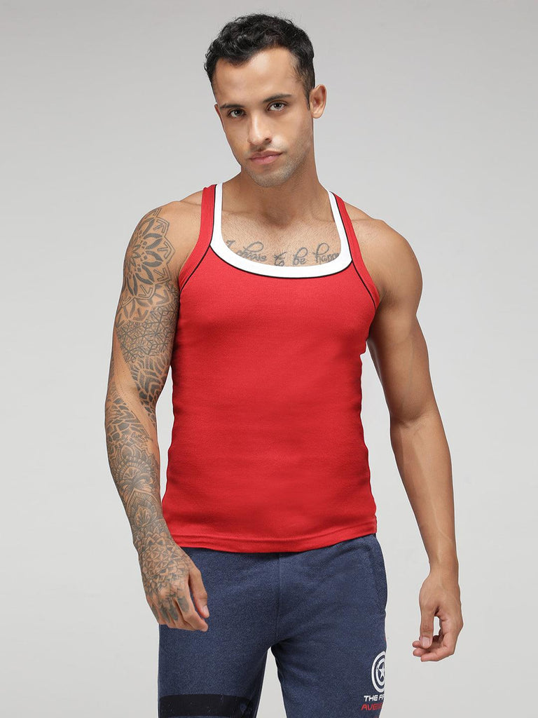 Sporto Men's Cotton Vest - Pack Of 2 ( Navy & Red ) - Sporto by Macho