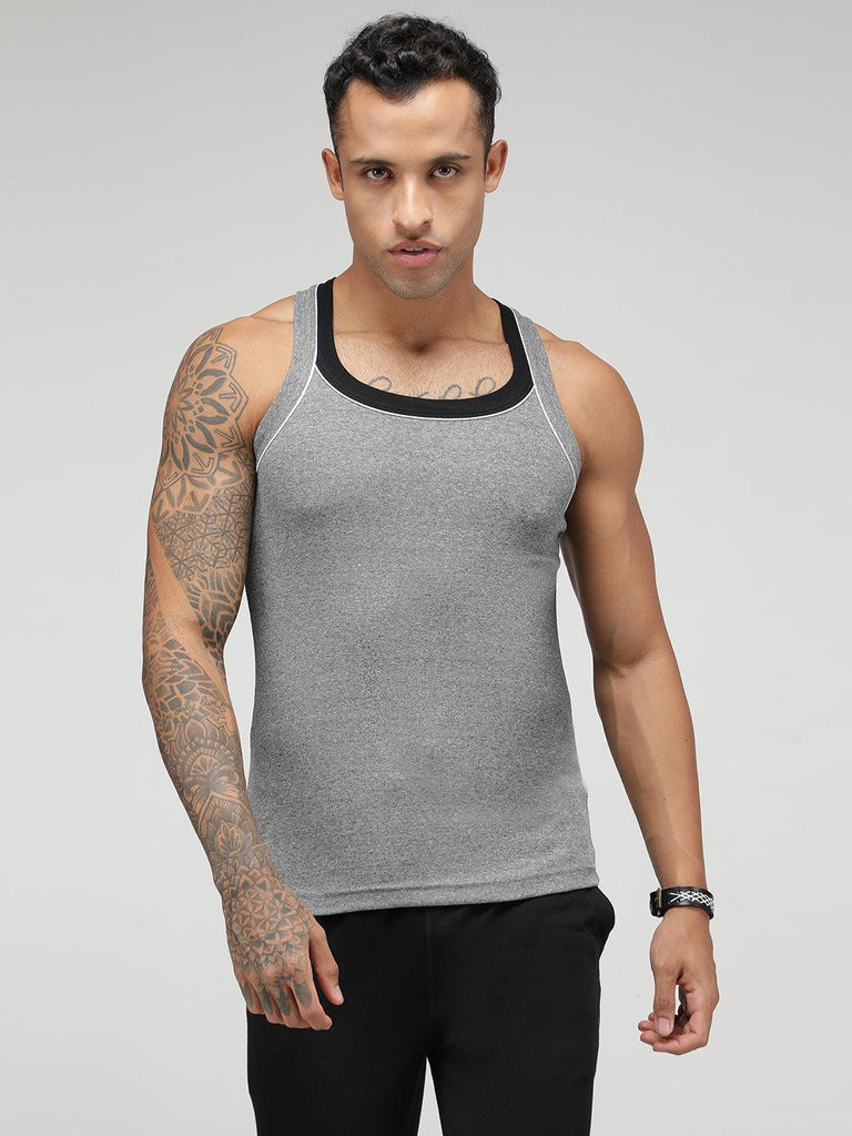 Sporto Men's Cotton Vest - Pack Of 2 (Black & Grey)