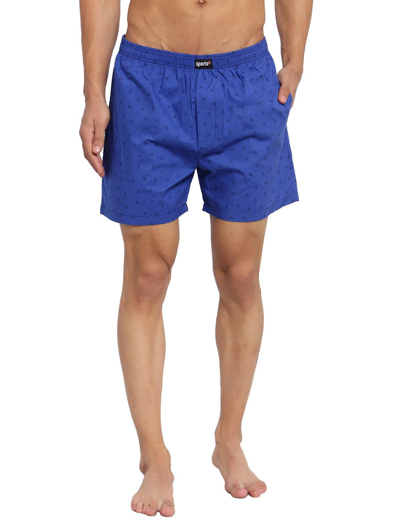 Sporto Men's Printed Boxer Shorts with Zipper - Royal Blue - Sporto by Macho