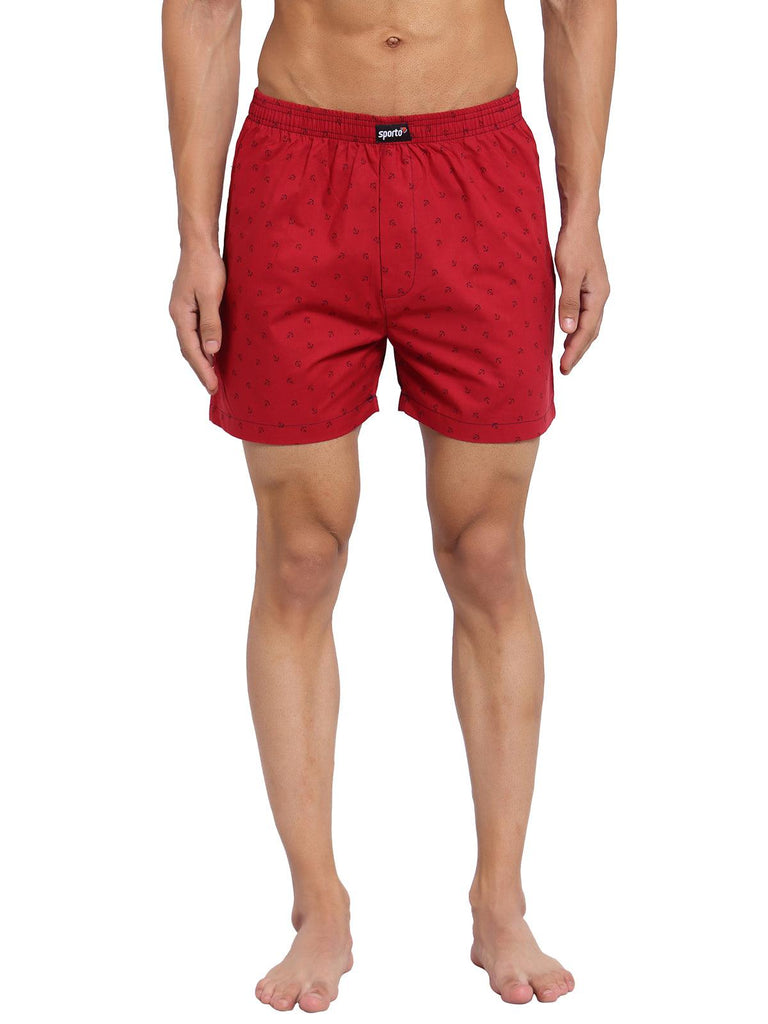 Sporto Men's Printed Boxer Shorts with Zipper -Red - Sporto by Macho