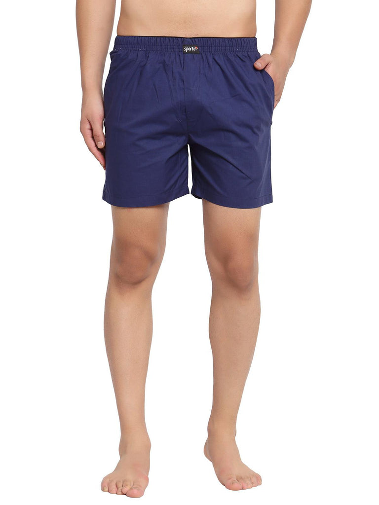 Sporto Men's Solid Boxer Shorts with Zipper - Navy - Sporto by Macho