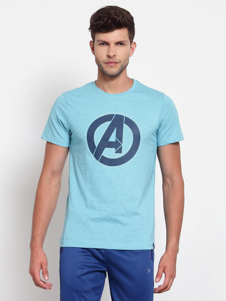 Sporto Men's Avenger logo Print Half Sleeve T-shirt - Aqua Jaspe - Sporto by Macho