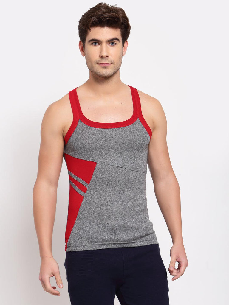 Men's Gym Vests with Side Contrast Panel - Pack of 2 (Black & Grey) - Sporto by Macho