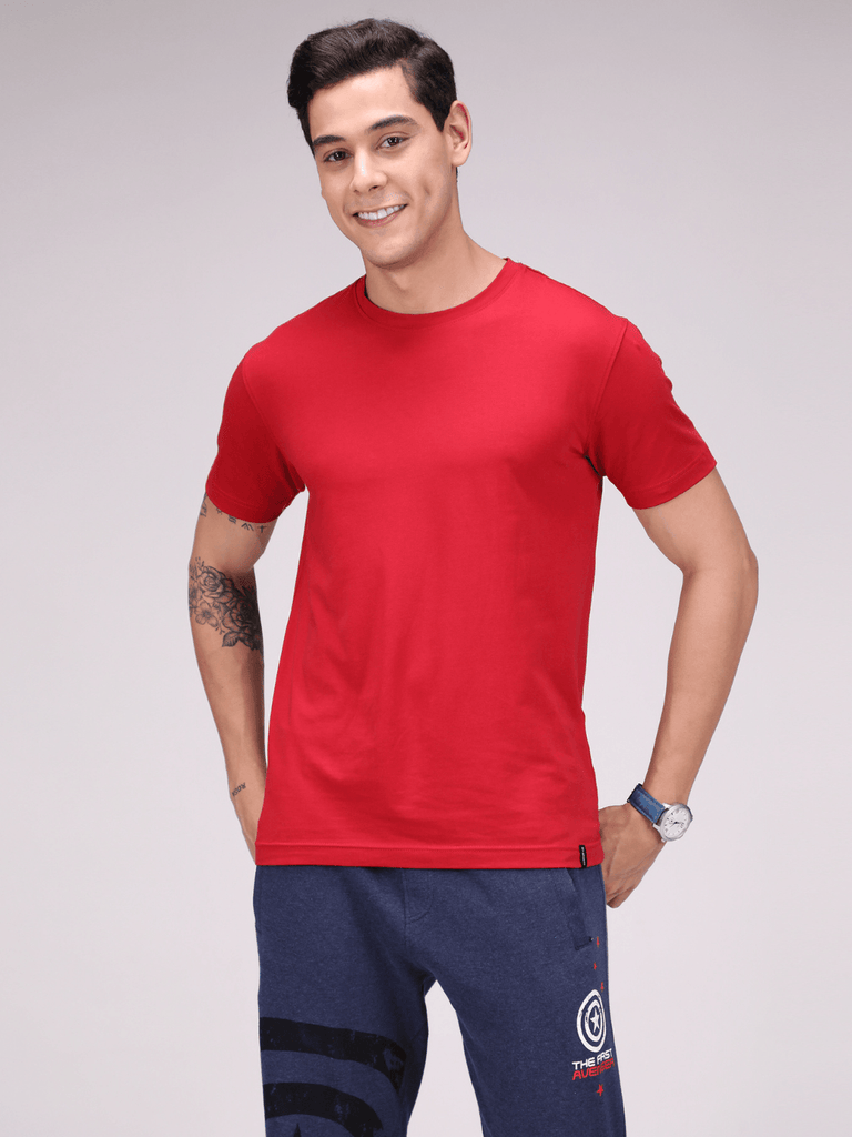 Sporto Men's Solid Fluid Cotton Tee - Chinese Red - Sporto by Macho