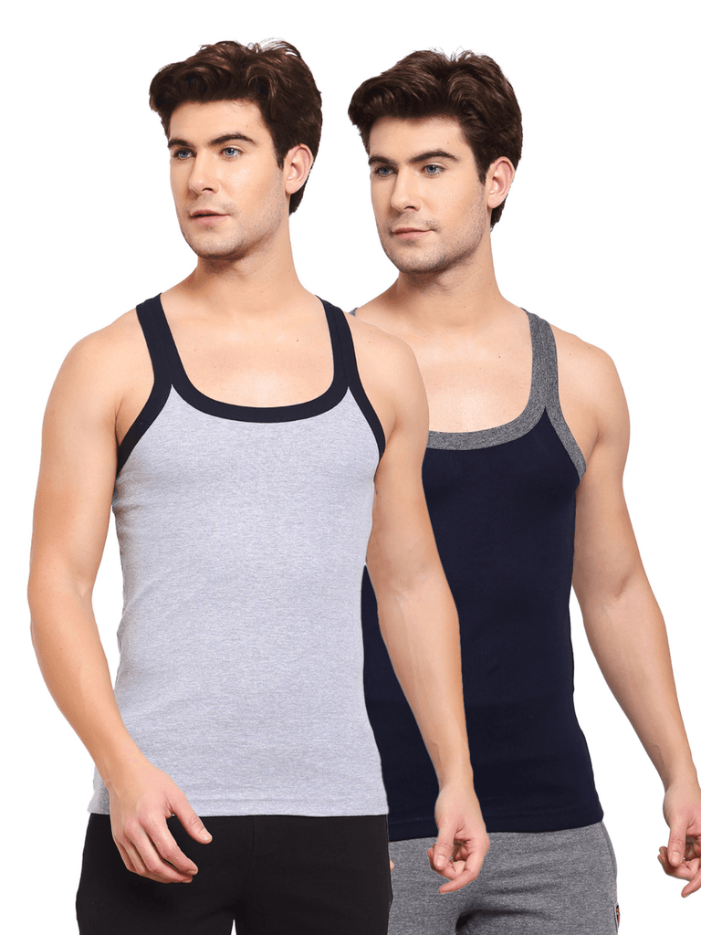 Men's Solid Gym Vest- Pack of 2 (Grey & Navy) - Sporto by Macho