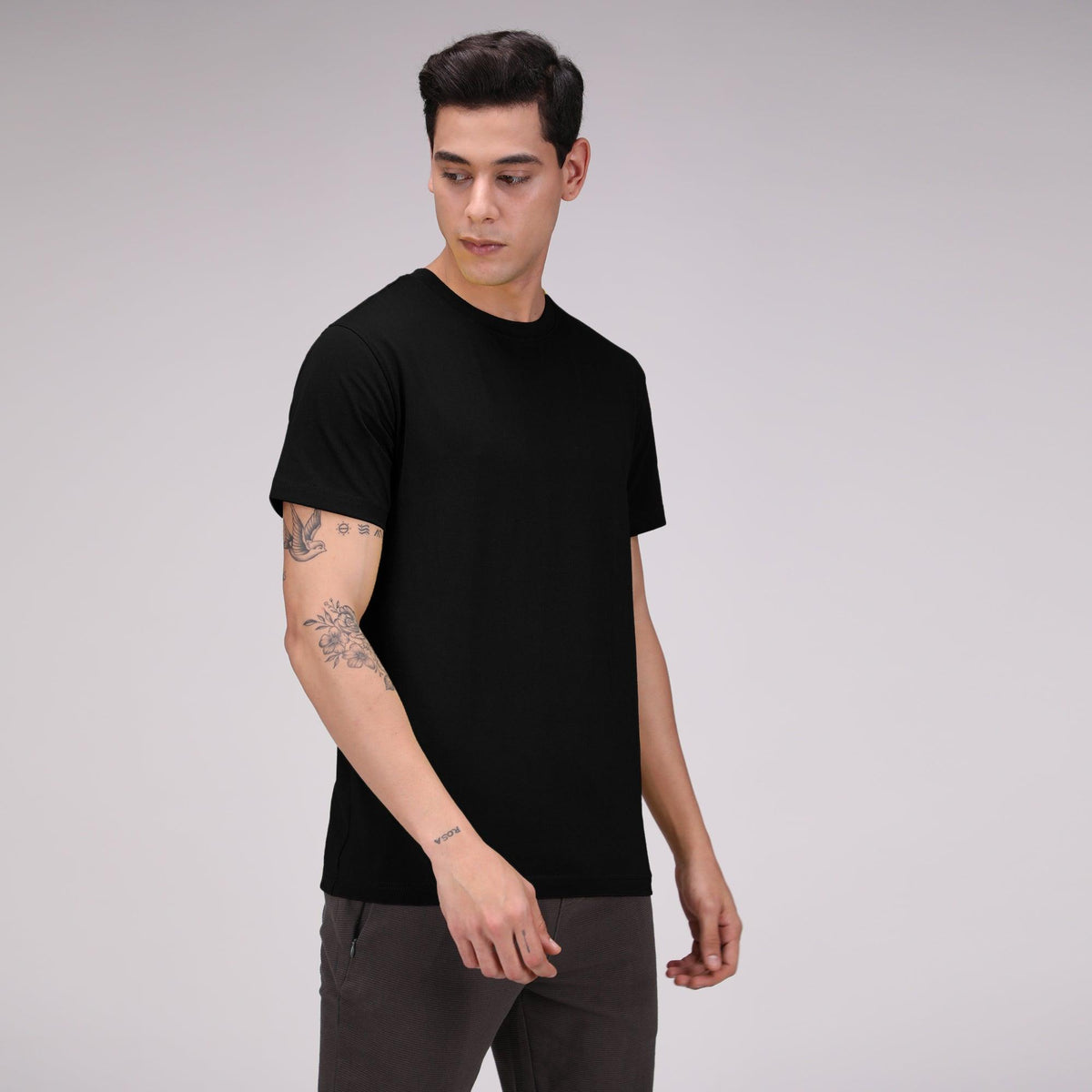 Round Neck Fluyid Cotton Rich, Solid Colour T-shirt Pack of 2