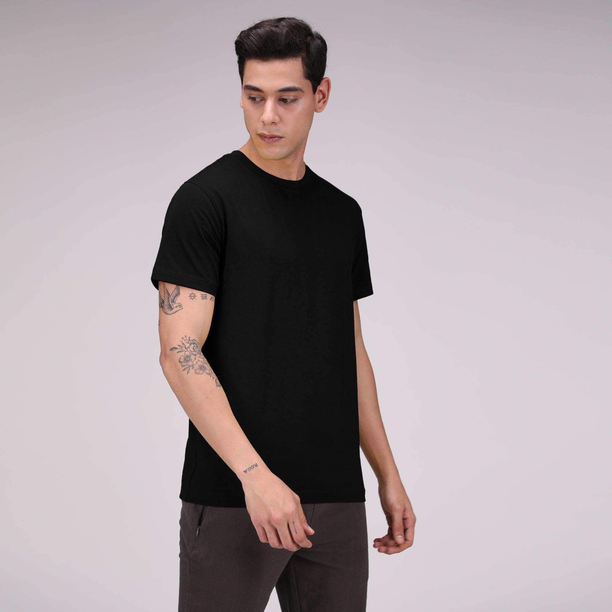 Round Neck Fluyid Cotton Rich, Solid Colour T-shirt Pack of 2