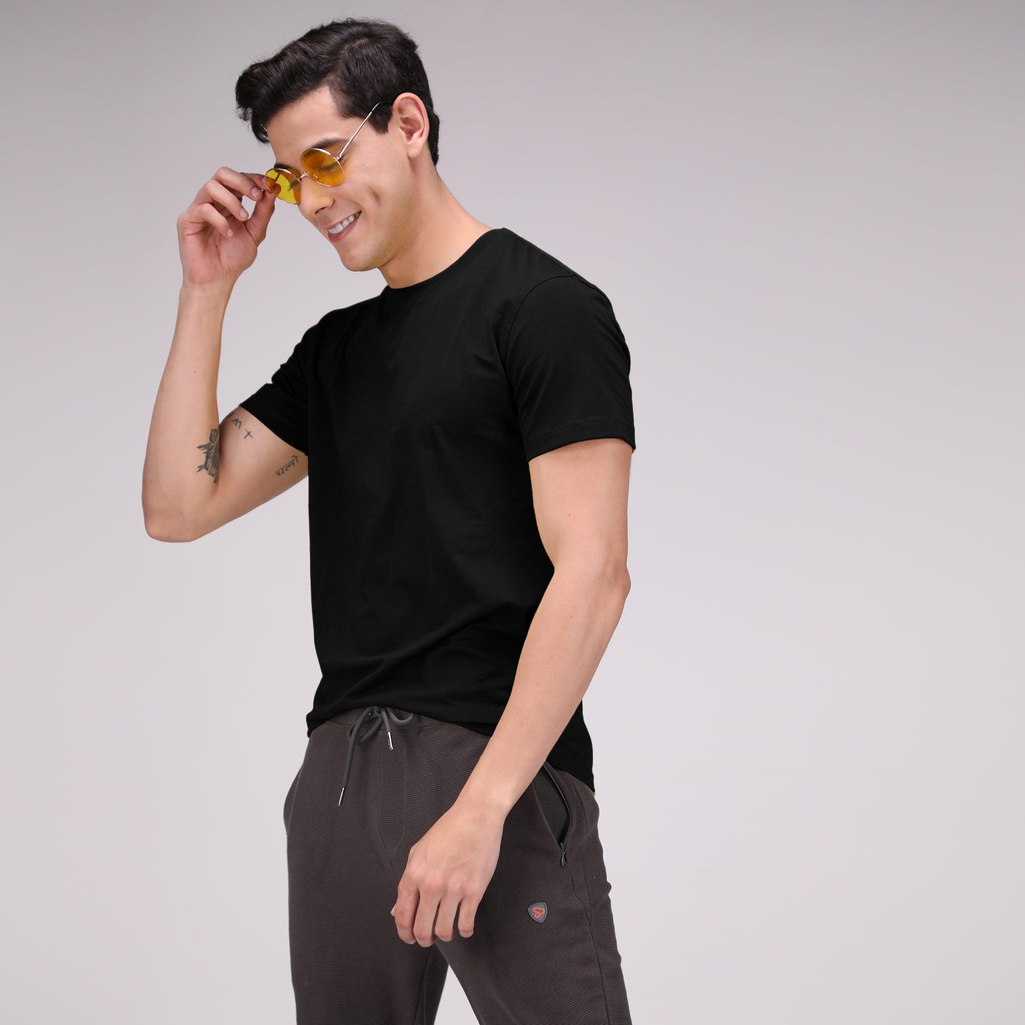 Round Neck Fluyid Cotton Rich, Solid Colour T-shirt Pack of 2