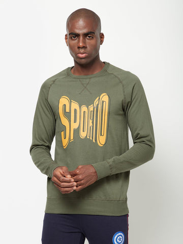 Sporto Crew Neck Printed Sweatshirt, Olive