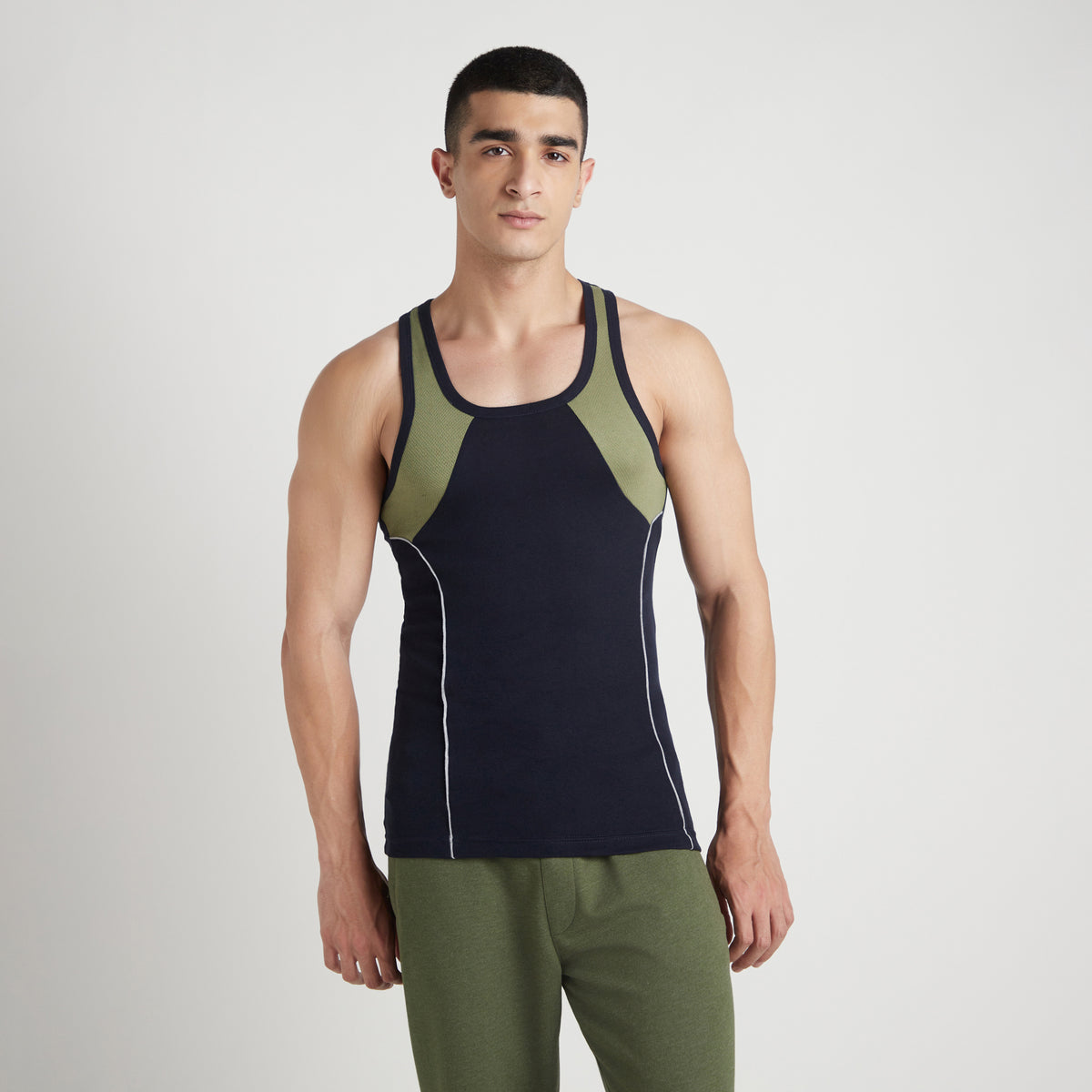 Sporto Men's  Cotton  Gym Vest with  Contrast  Panel Multicolour Pack of 3