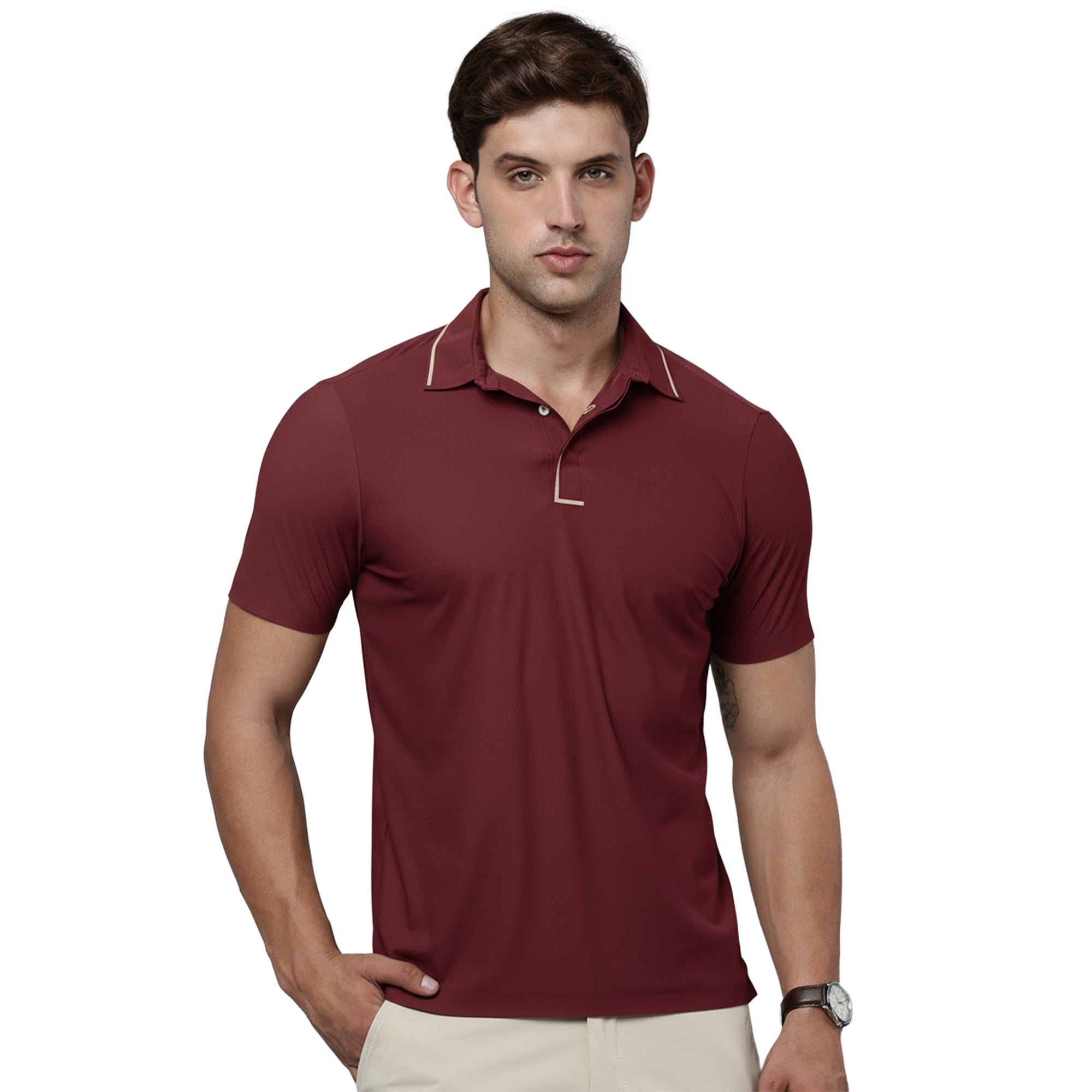 Sporto Men's Anti wrinkle and Light weight Solid  Burgundi  Polo T-shirt
