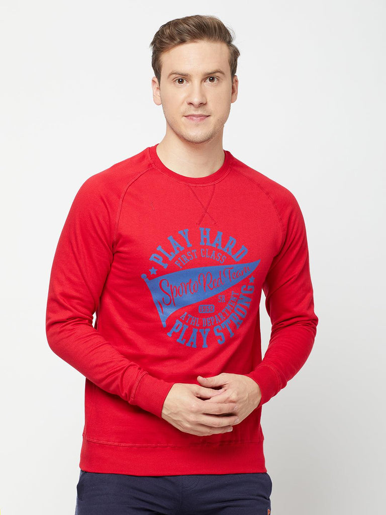 Sporto Crew Neck Printed Sweatshirt, Cherry Red