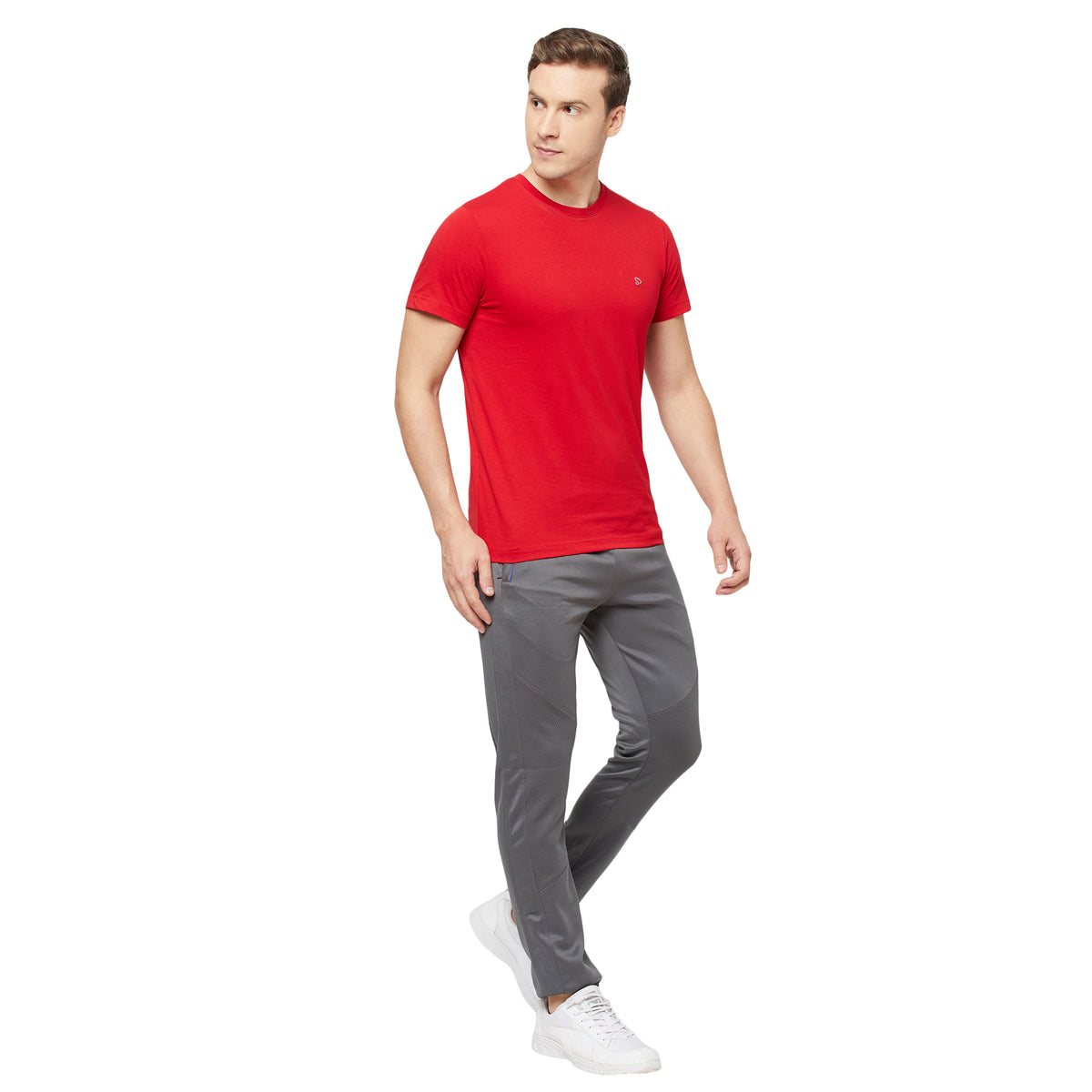 Blue Cotton Bermuda with Zipper Pockets + Red Solid T-Shirt Combo