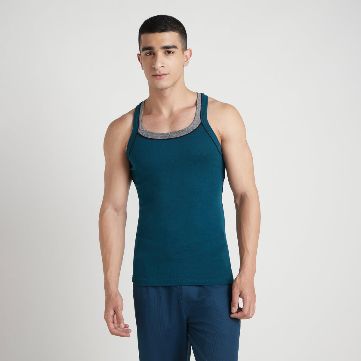 Sporto Men's  Cotton  Gym Vest with  Contrast  Panel Multicolour Pack of 2