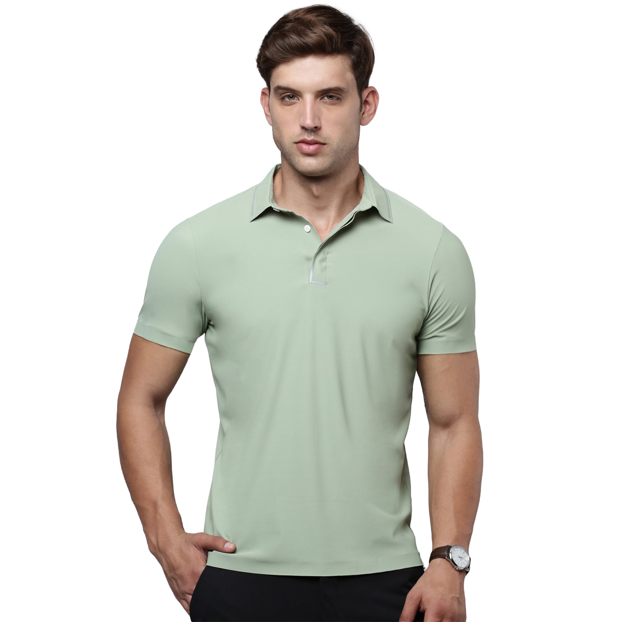 Sporto Men's Anti wrinkle and Light weight Solid  Green Polo T-shirt