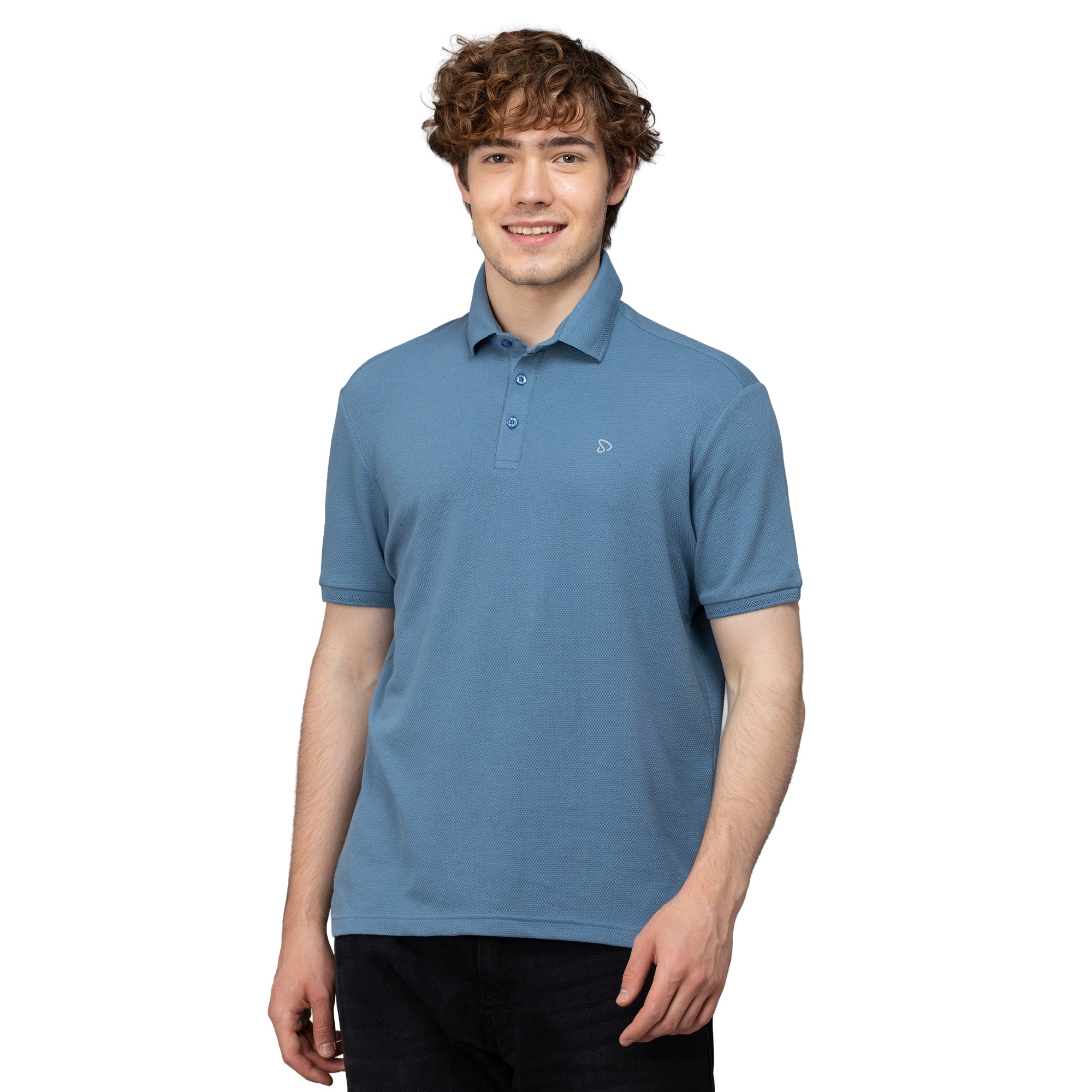 Sporto Men's Anti Wrinkle Popcorn Solid Winter Blue Polo  T-shirt