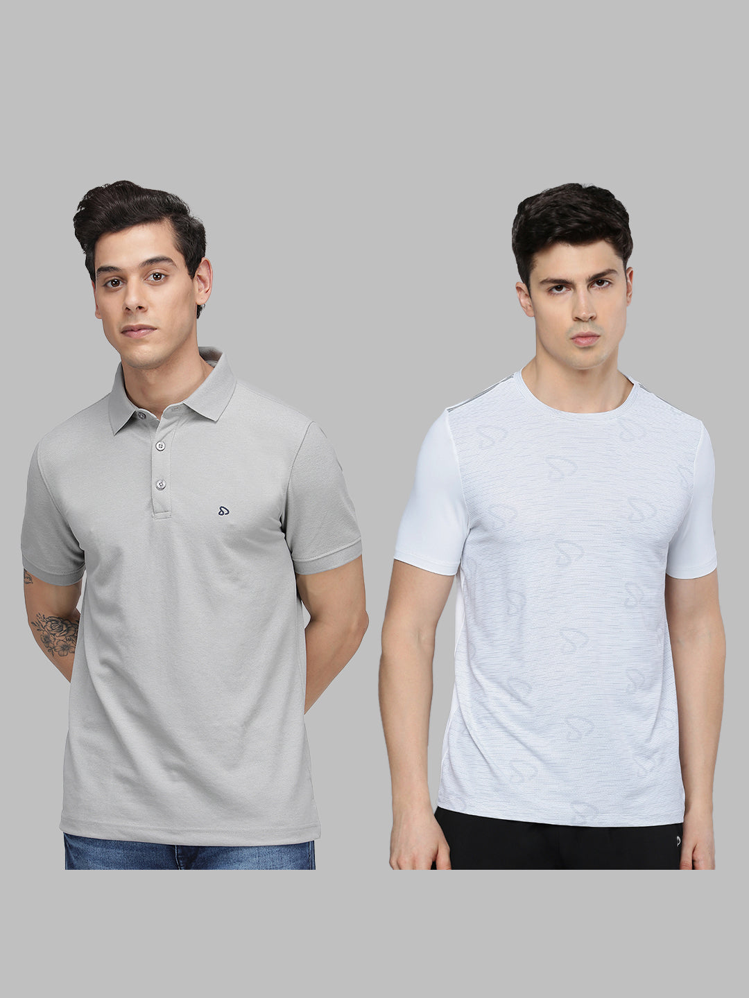 Grey Polo & White Instacool Round Neck T-Shirt – Combo Pack