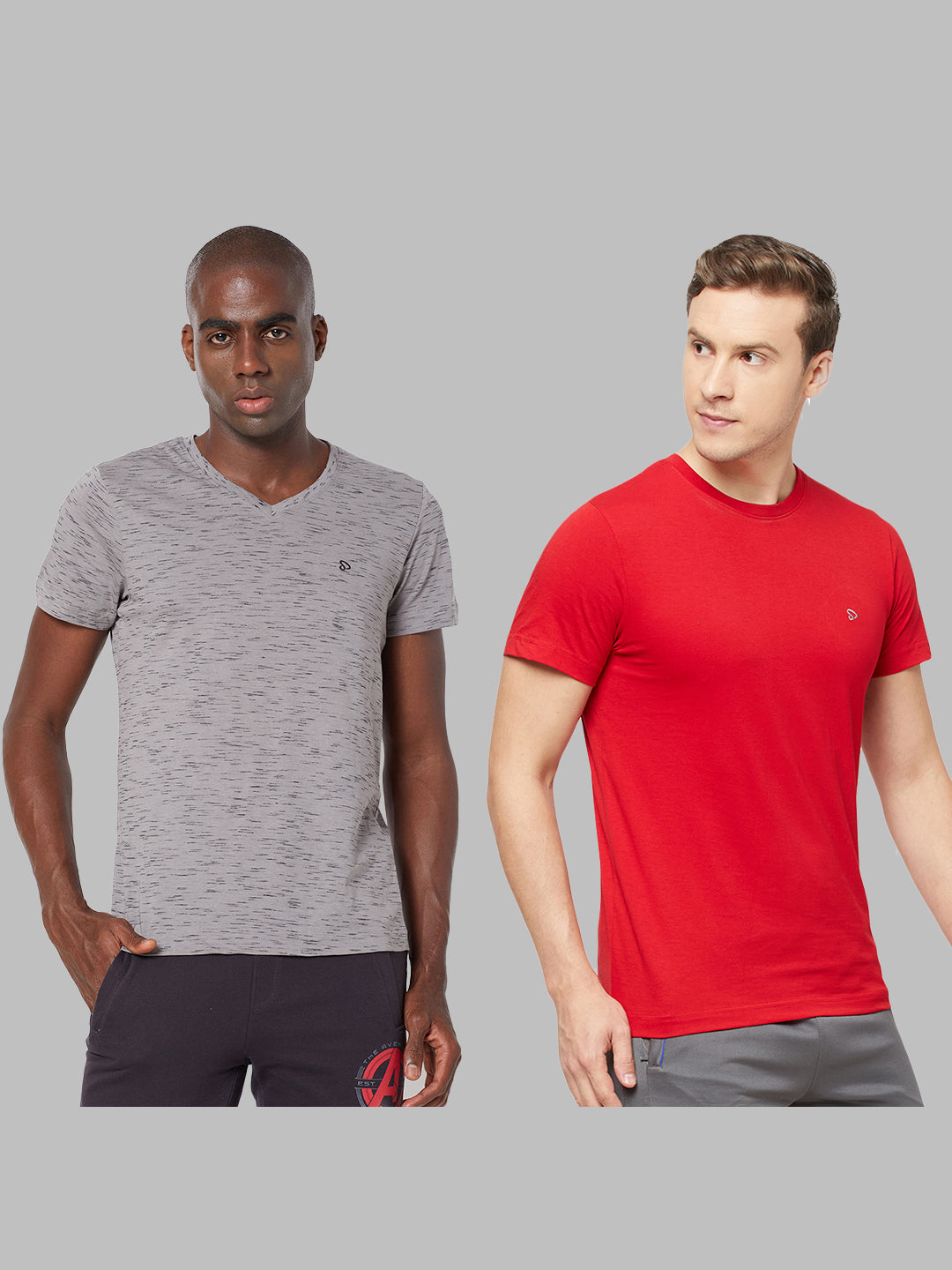 Cotton Blend Tees – Round & V-Neck (Grey With Flakes + Pure Red)