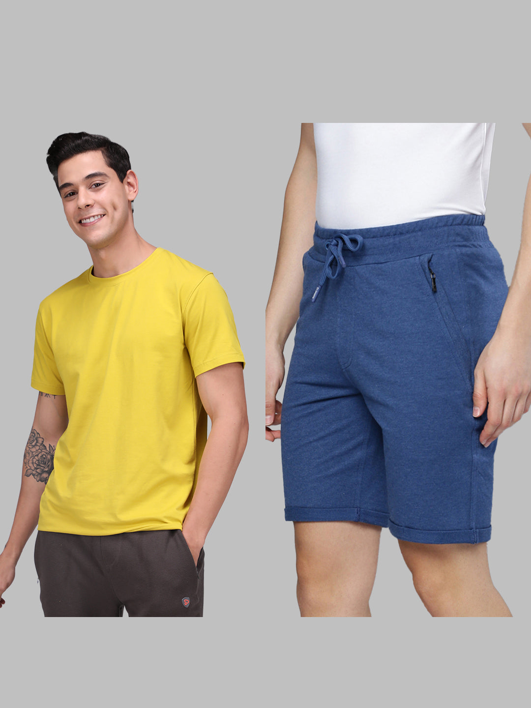 Maize Round Neck  Tee & Blue Denim Bermuda Shorts