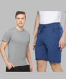 Blue Cotton  Bermuda with Zipper Pockets + Grey Solid T-Shirt Combo