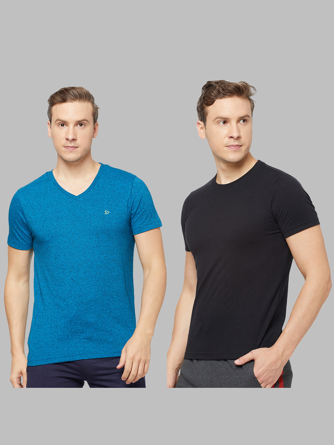 Cotton Blend Tees – Round & V-Neck (Sapphire Blue + Black)