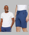 Blue Cotton Bermuda with Zipper Pockets + White Solid T-Shirt Combo
