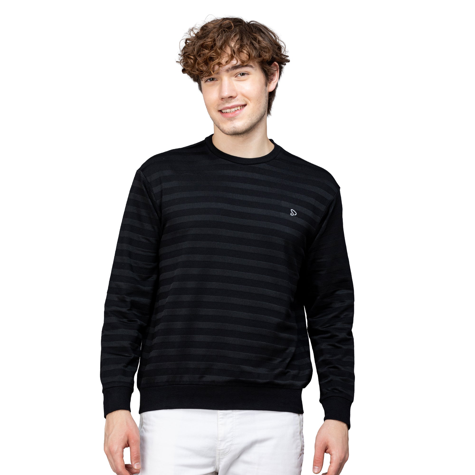 Sporto Men's Ribbed stripe Round Neck Black Sweatshirt