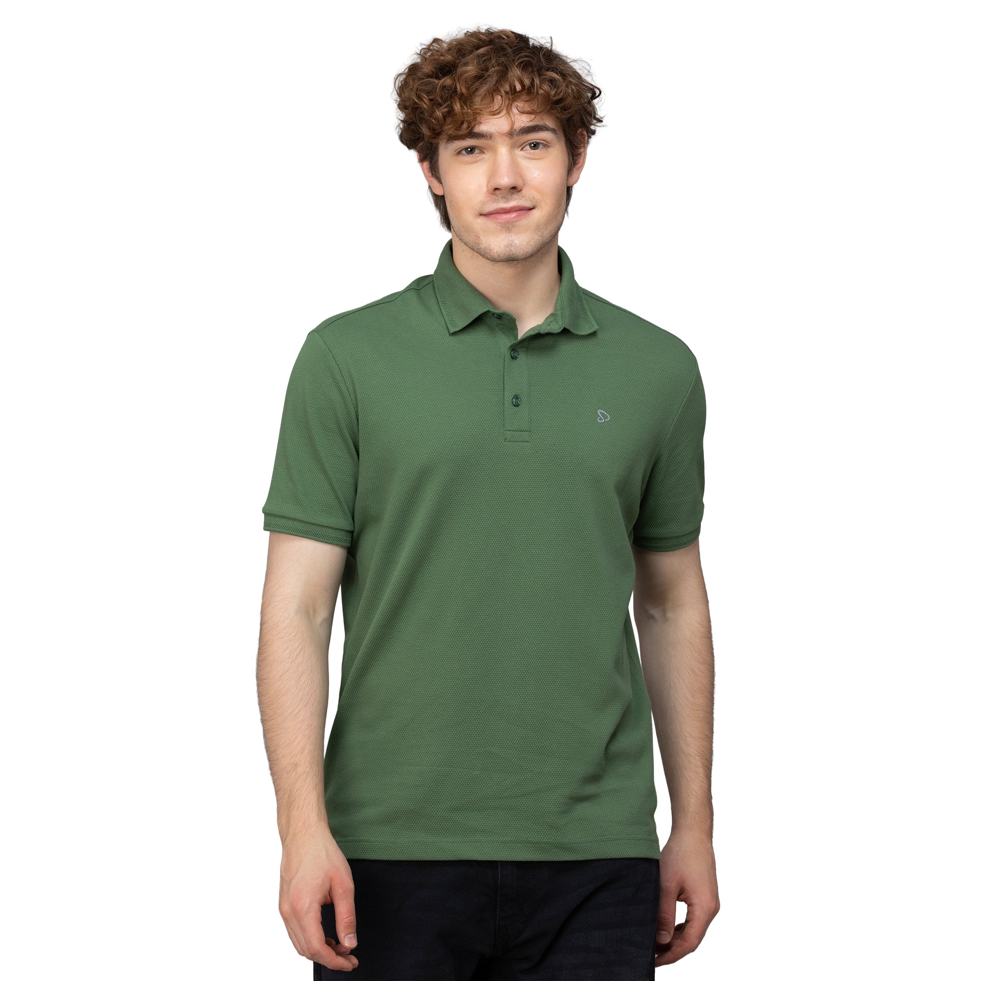 Sporto Men's Anti Wrinkle Popcorn Solid Stone Green Polo  T-shirt