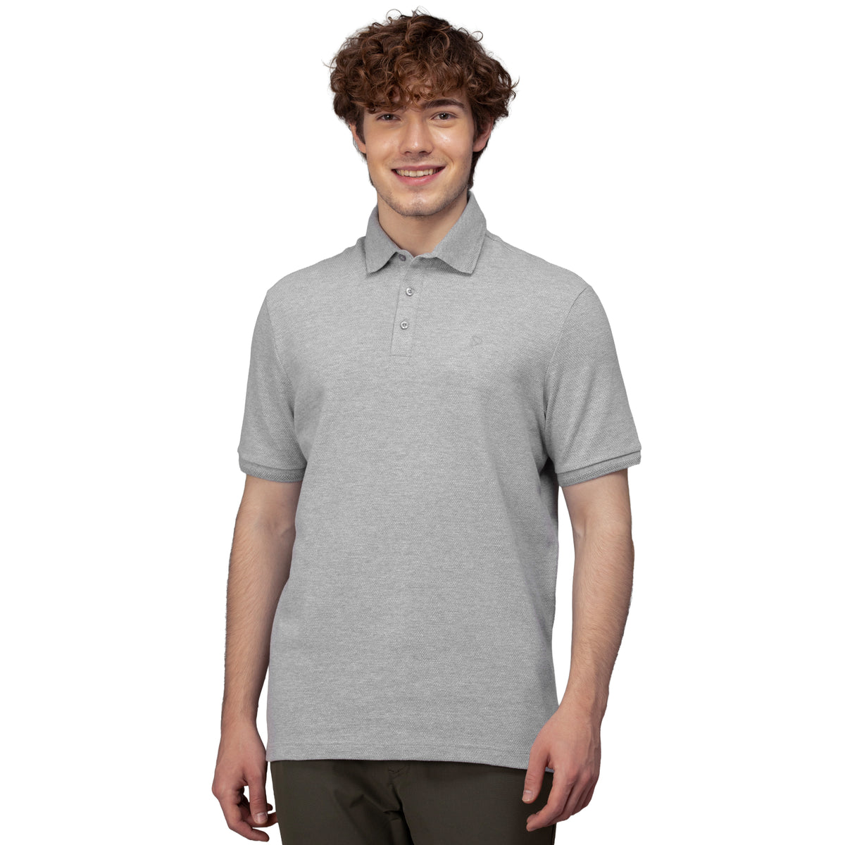 Sporto Men's Anti Wrinkle Popcorn Solid Grey Milange Polo  T-shirt