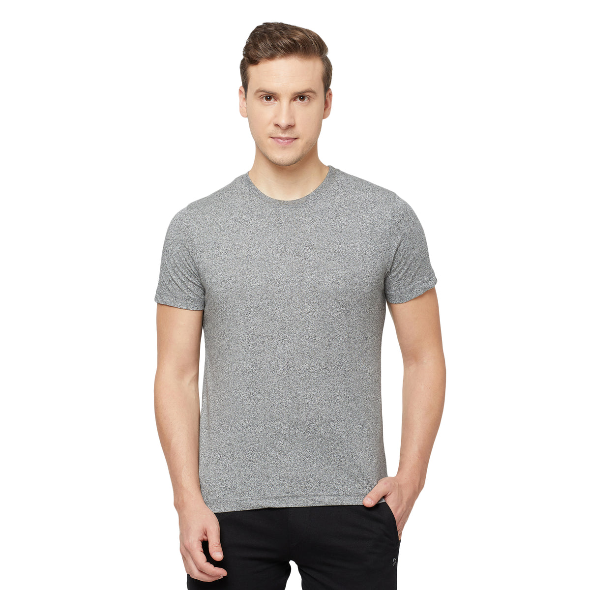 Blue Cotton  Bermuda with Zipper Pockets + Grey Solid T-Shirt Combo