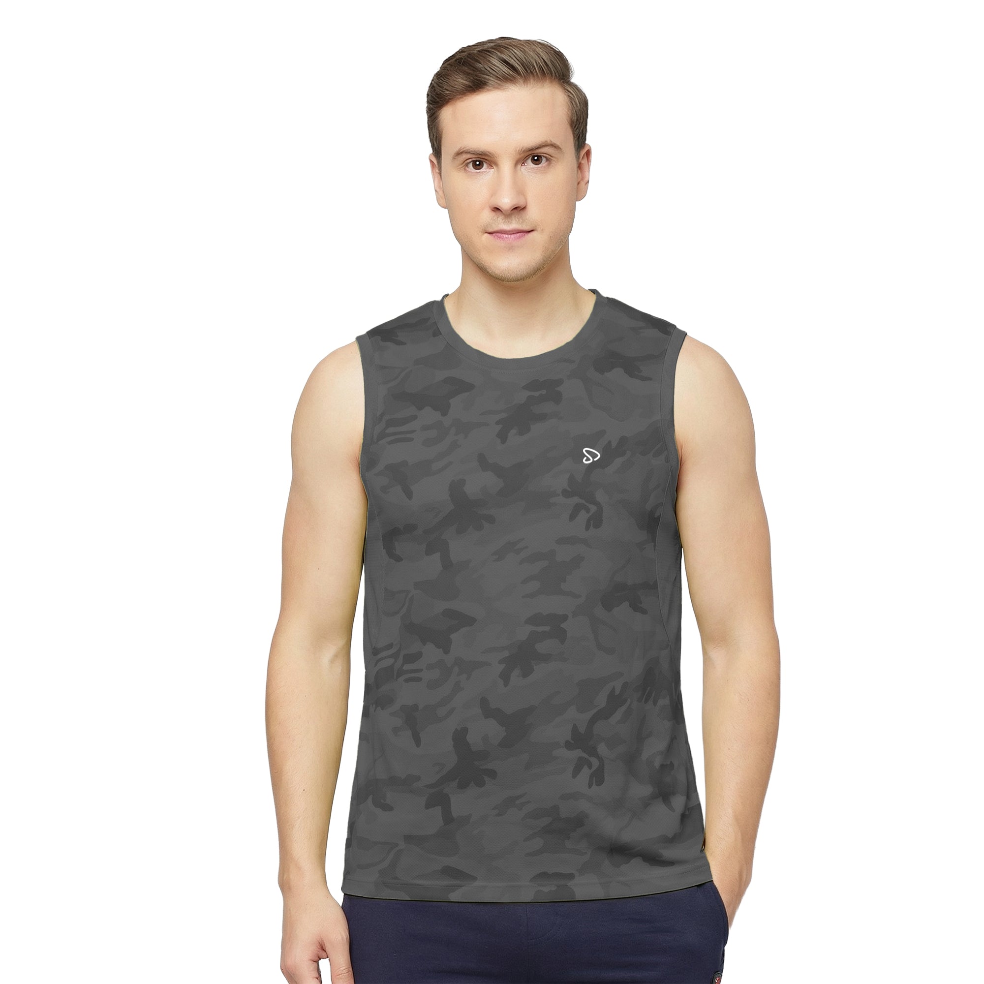 Sporto Men's InstaCool CH Camo Printed side mesh Muscle Vest Anti odour and Moisture Wicking