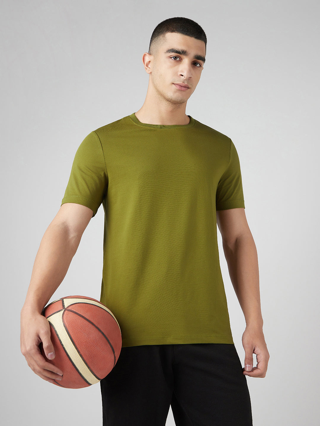 Sporto Men's Fluyid Cotton Round Neck T-shirt - Olive Branch