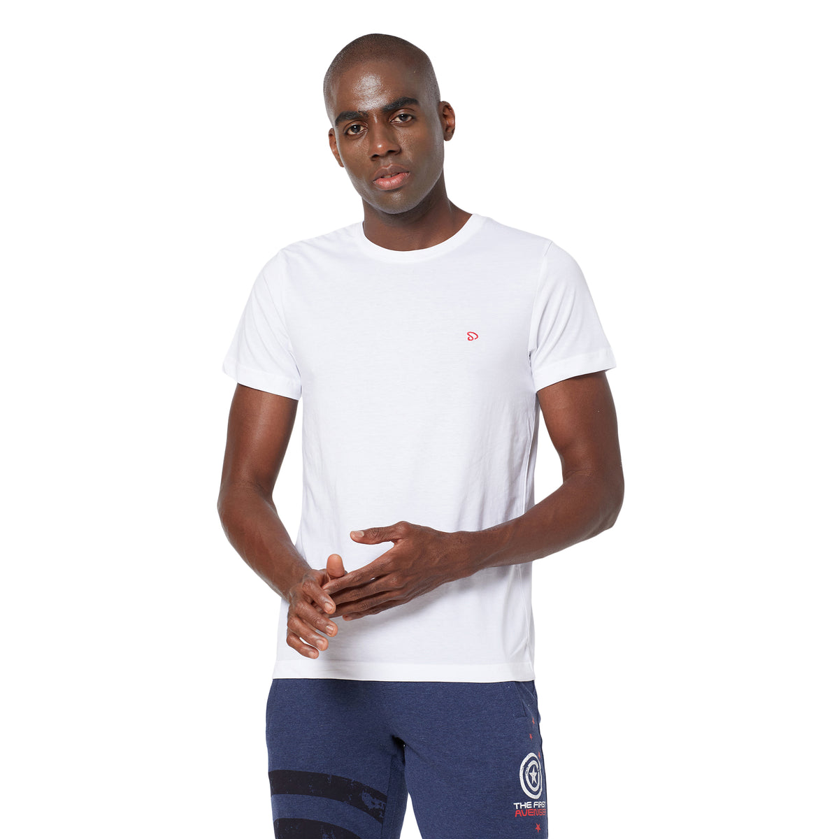 Blue Cotton Bermuda with Zipper Pockets + White Solid T-Shirt Combo