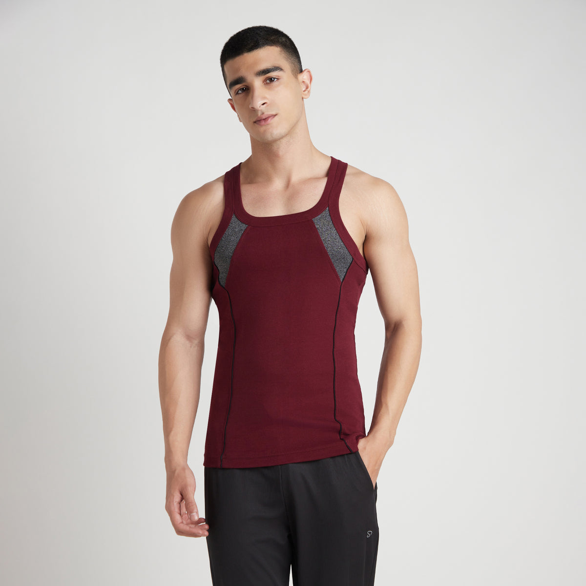 Sporto Men's  Cotton  Gym Vest with Side Contrast  Panel Multicolour Pack of 2