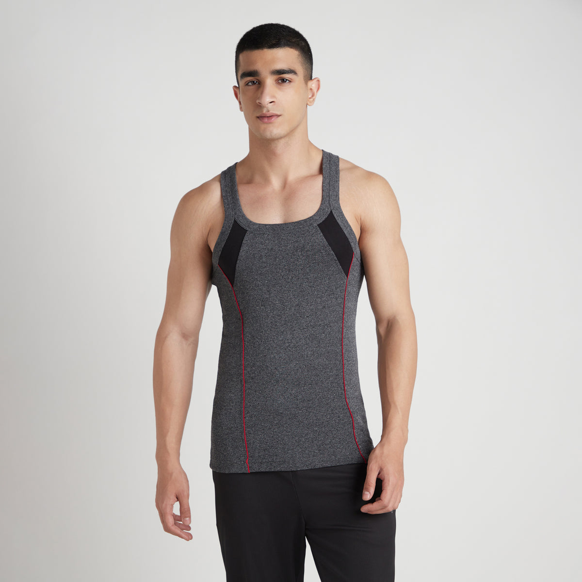 Sporto Men's  Cotton  Gym Vest with Side Contrast  Panel Multicolour Pack of 2