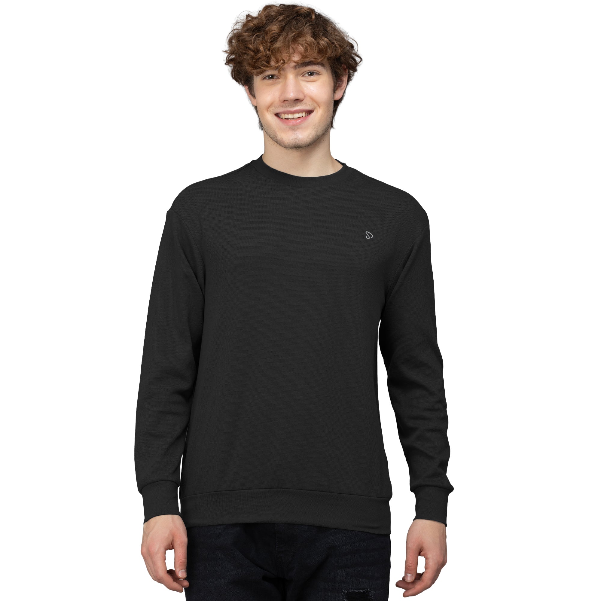 Sporto Men's Hexa-knit Round Neck Full Sleeve Black Sweatshirt