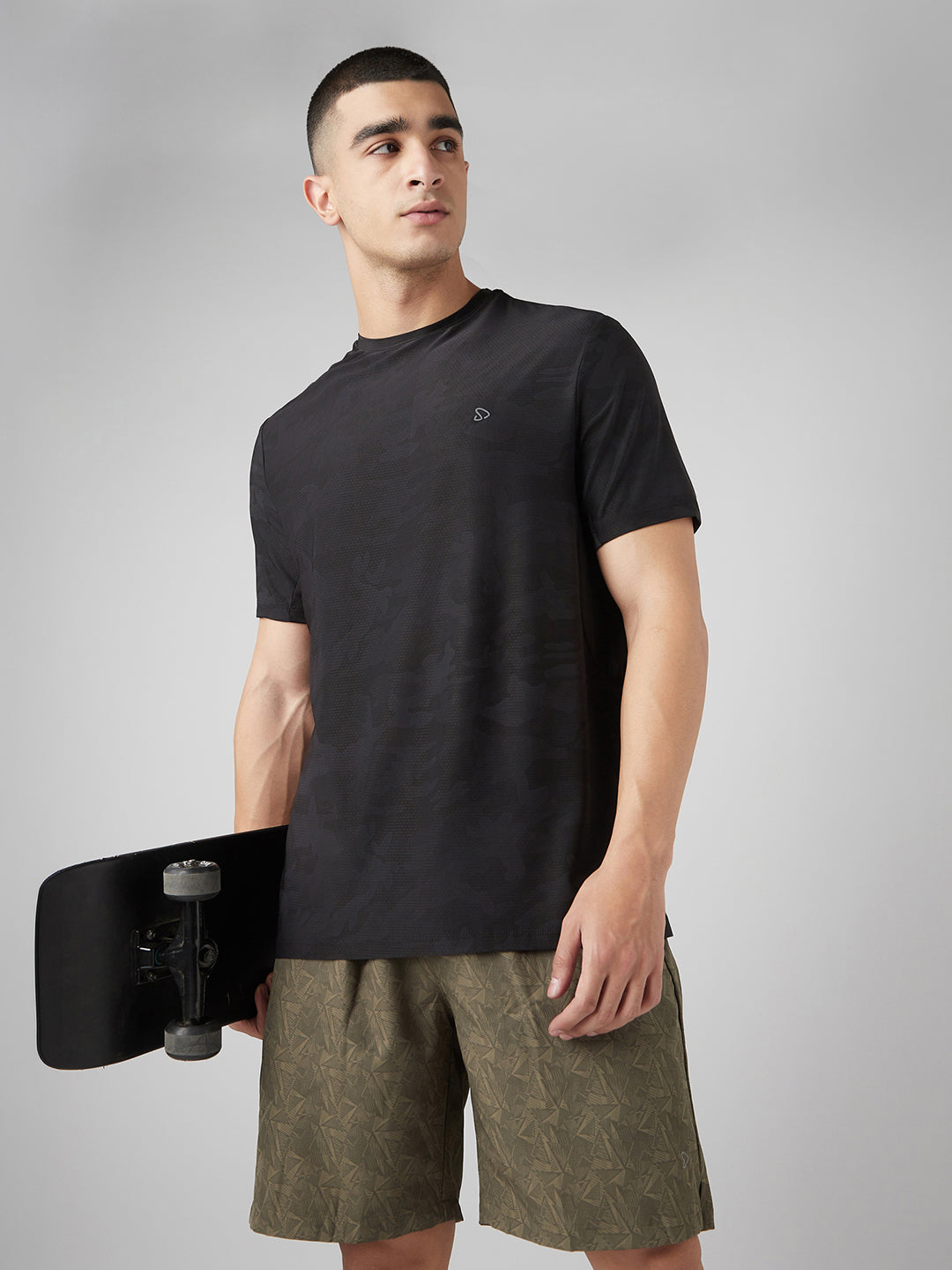 Instacool Printed Jersey Tee with Side Mesh - Black