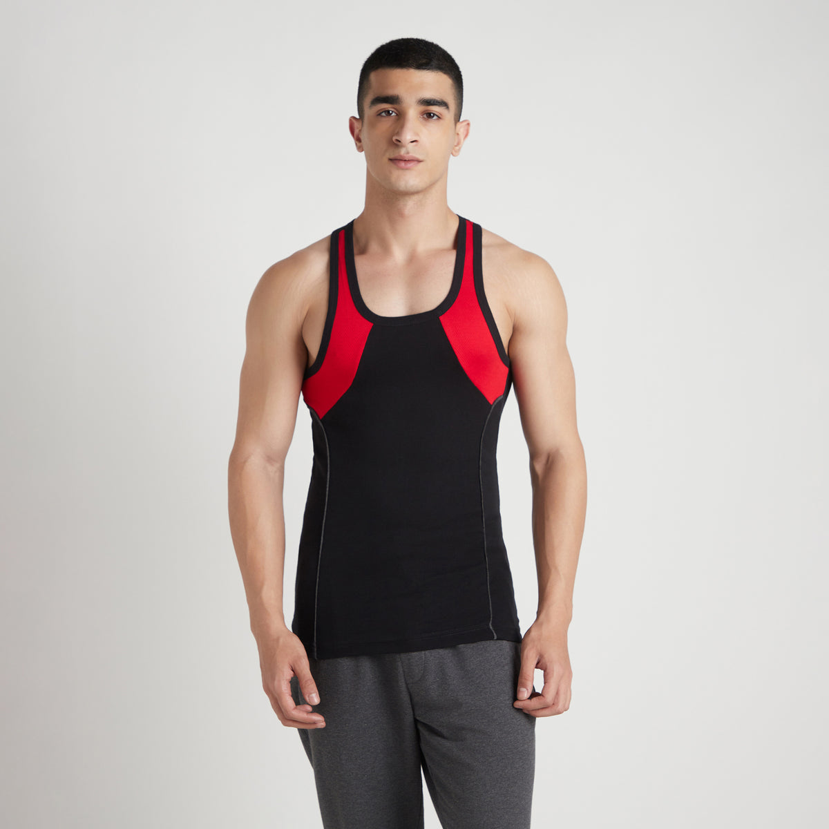 Sporto Men's  Cotton  Gym Vest with  Contrast  Panel Multicolour Pack of 3
