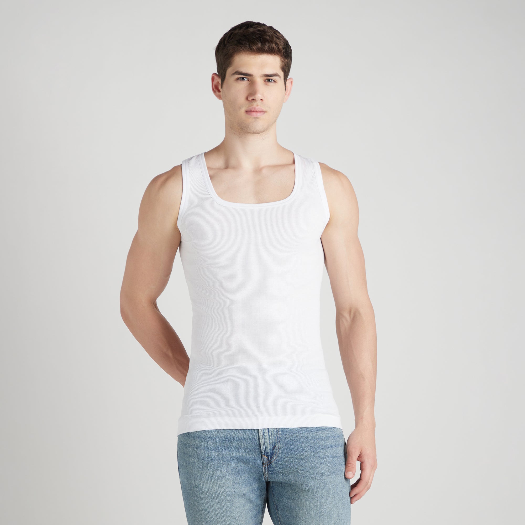Sporto Men's Cotton White Derby Vest - Ribbed Fabric (Pack Of 3)