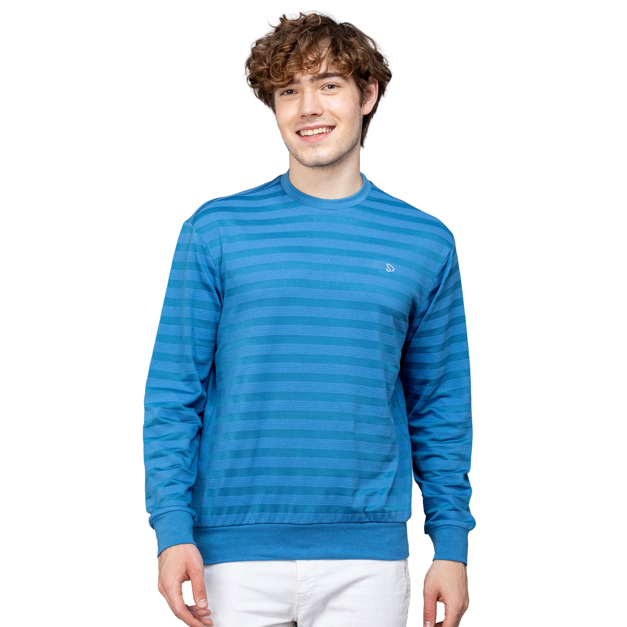 Sporto Men's Ribbed stripe Round Neck Blue Heaven Sweatshirt
