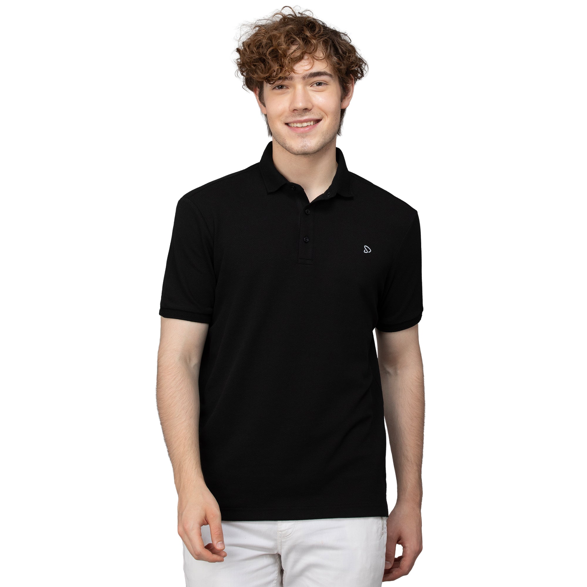 Sporto Men's Anti Wrinkle Popcorn Solid Polo Black T-shirt