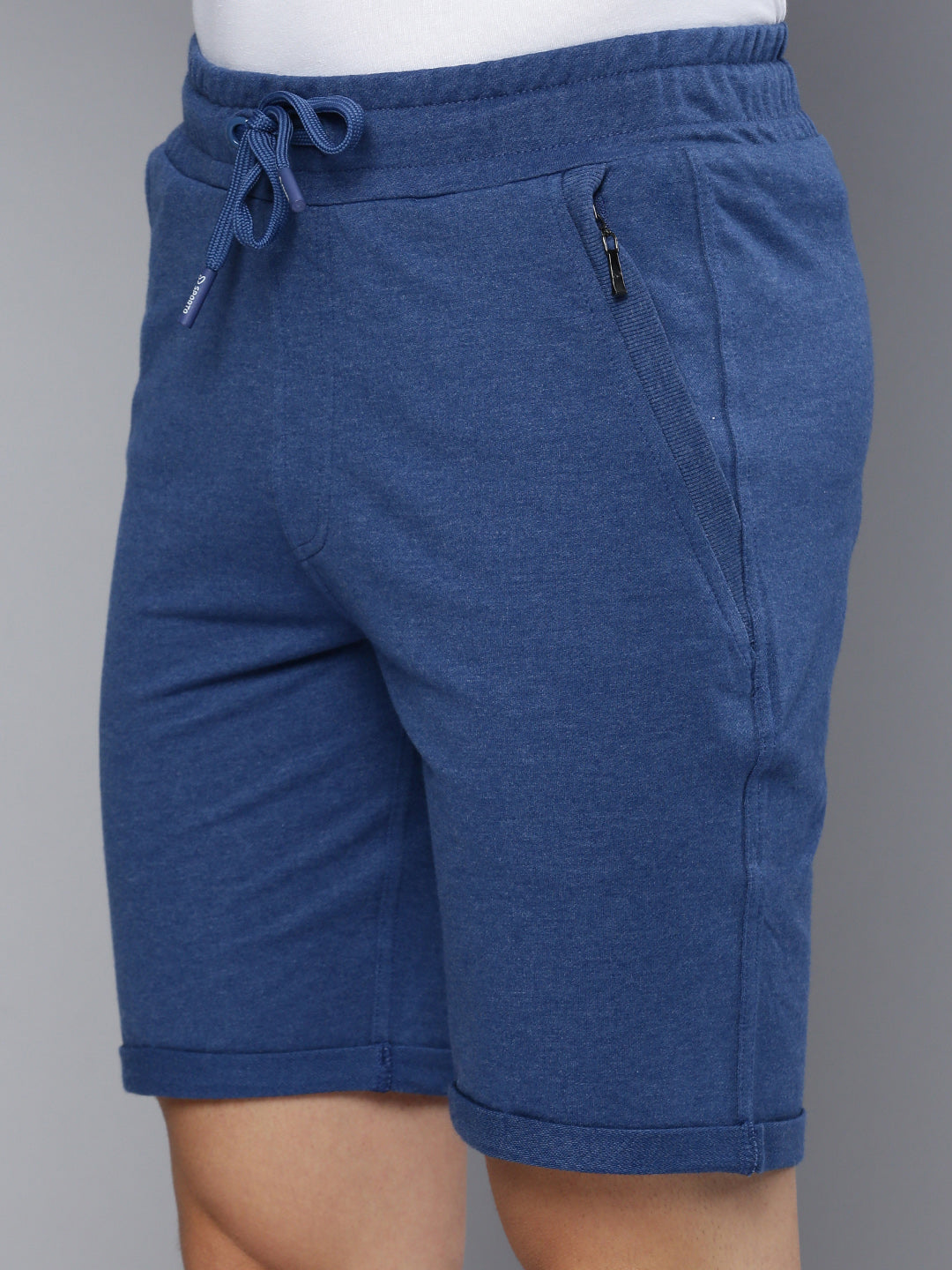 Blue Cotton Bermuda with Zipper Pockets + Red Solid T-Shirt Combo